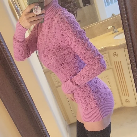 BCBGMAXAZRIA Lavender Knit Sweater Dress, L - Picture 5 of 16